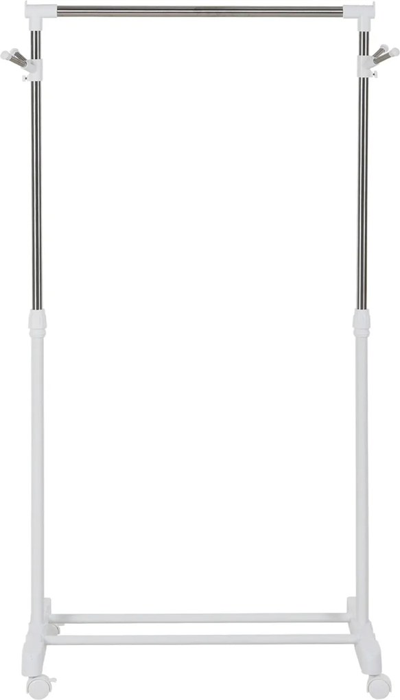 Charriot com Altura Ajustável Cabide com Rodas Portátil Prateleira Inferior Aço 68,5x42x87-145cm Branco e Prata