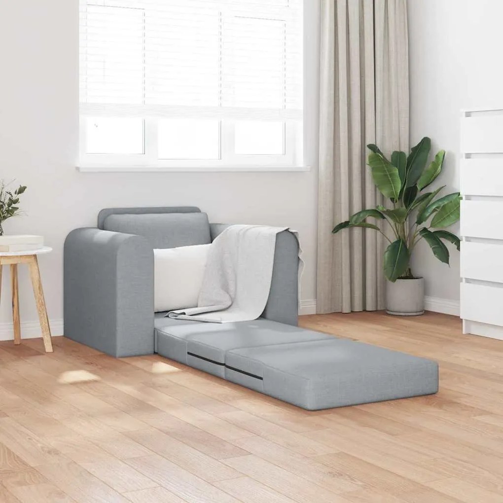 Sofá Cama 2-em-1 Cinza Claro 98x71x83 cm Tecido