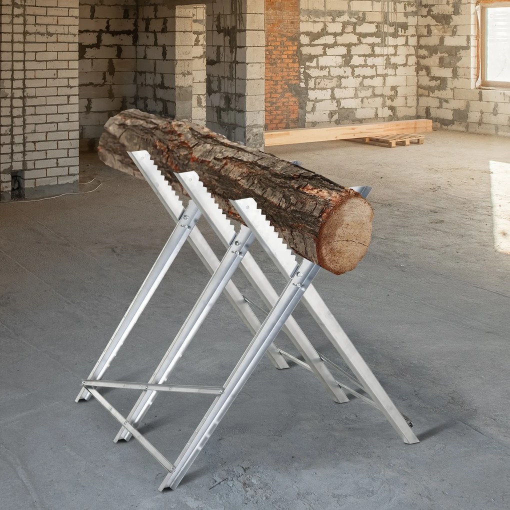 Cavalete para Serrar Dobrável com Altura Ajustável Estrutura Triangular de Metal Suporte para Lenha 83x83x79 cm Prata
