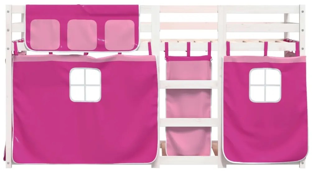 Beliche com cortinas 80x200 cm madeira de pinho maciça rosa