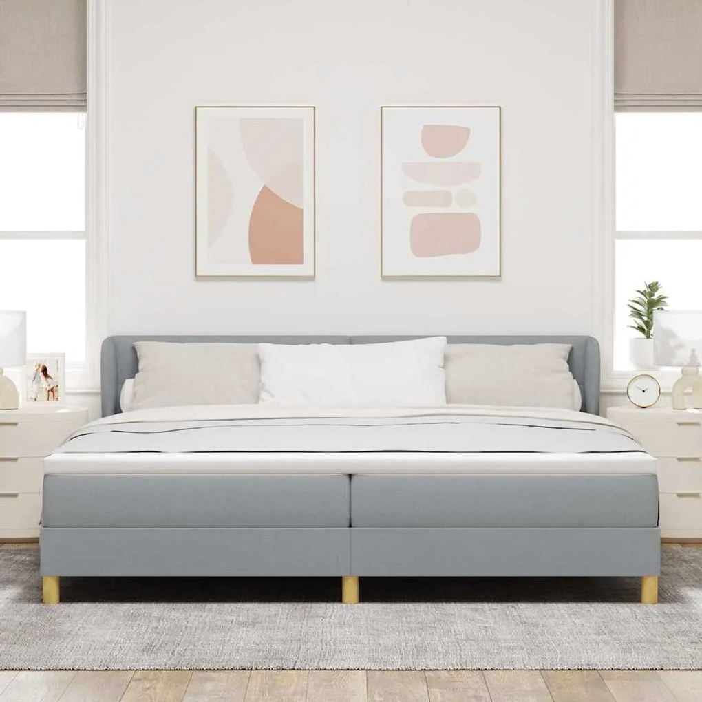 Cama Box Spring com Colchão Cinza Claro 200x200 cm em Tecido