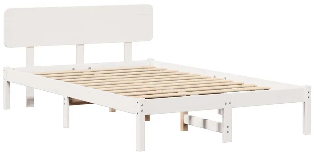 Estrado de Cama com Cabeceira Branca 120x190 cm, Madeira de Pinho Sóli