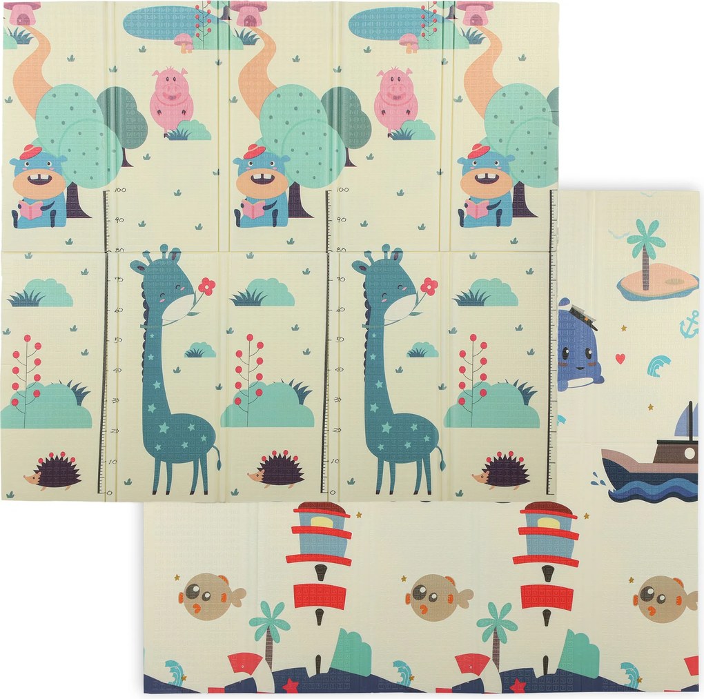 Tapete de Atividades para Bebé Dobrável e Reversível 196x176 cm Tapete de Brincar para Bebé XPE Dupla Face Impermeável Multicolor