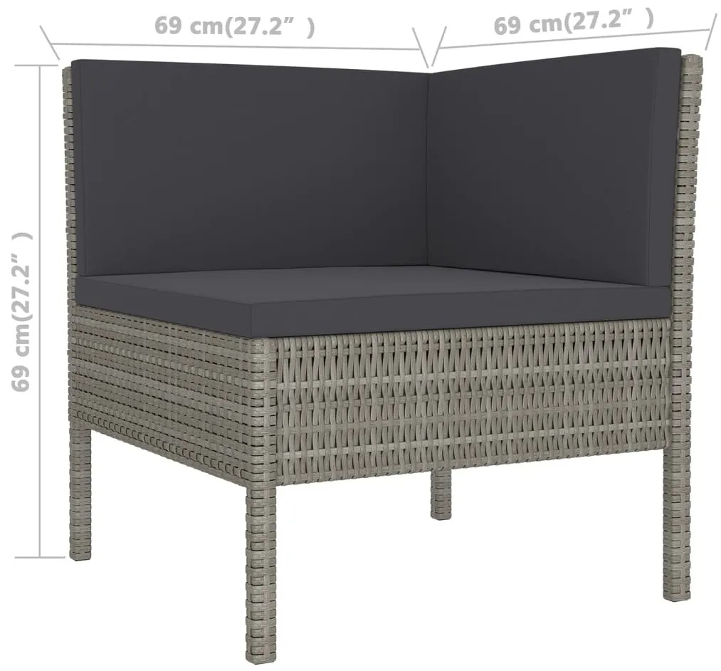 5 pcs conjunto lounge de jardim c/ almofadões vime PE cinzento