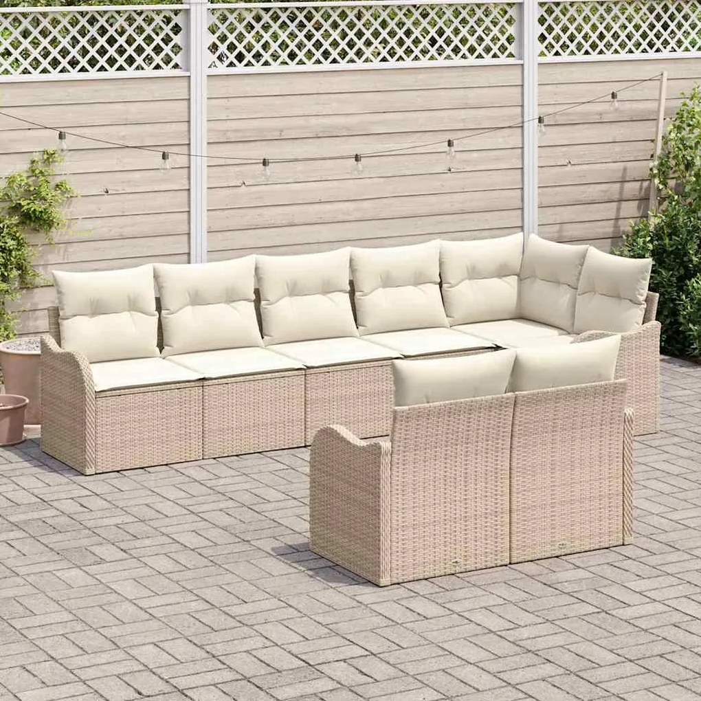 Conjunto de Sofá de Jardim vidaXL 8 Peças com Almofadas Bege Rattan