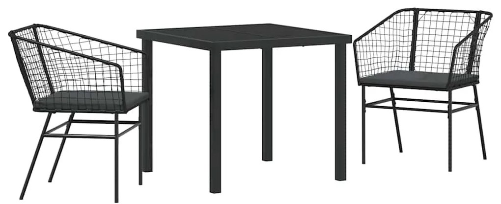 Conjunto de Jantar de Jardim com 3 Peças e Almofadas Pretas em Rattan