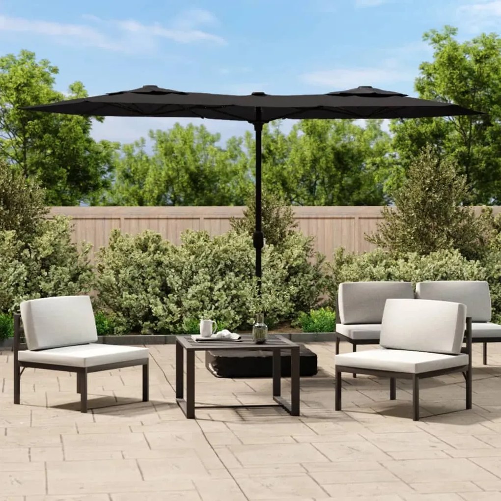Guarda-sol de jardim com cabeça dupla 316x240 cm preto