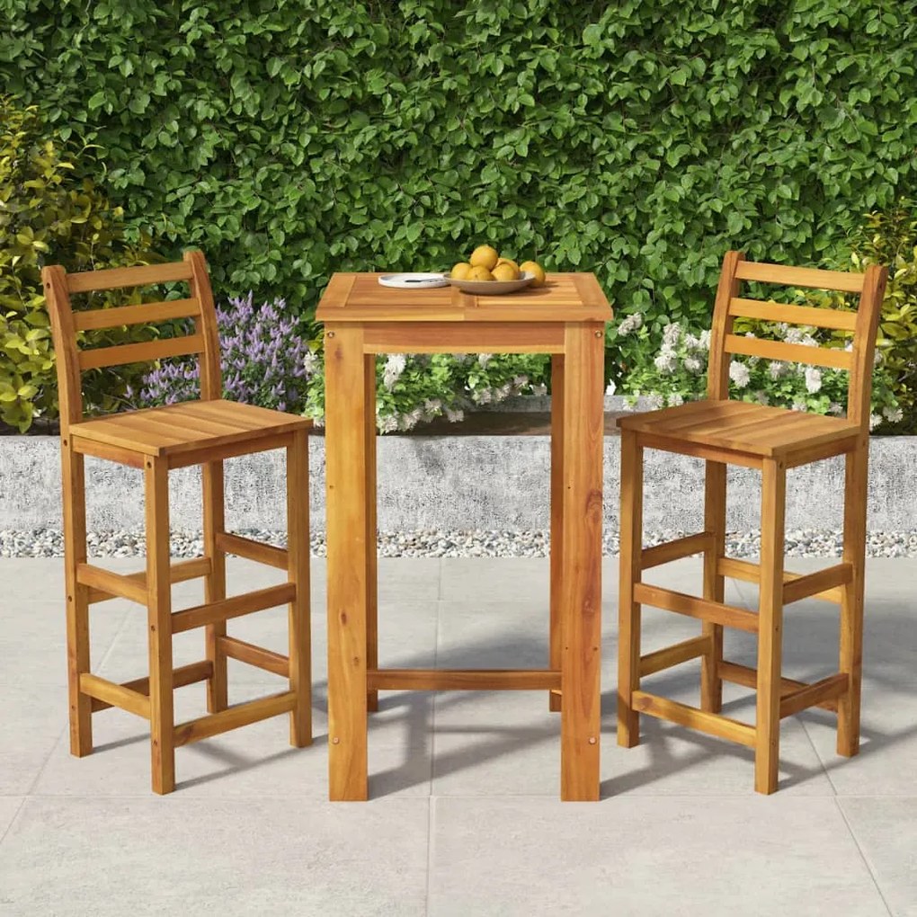 Conjunto de bar para jardim 3 pcs madeira de acácia maciça