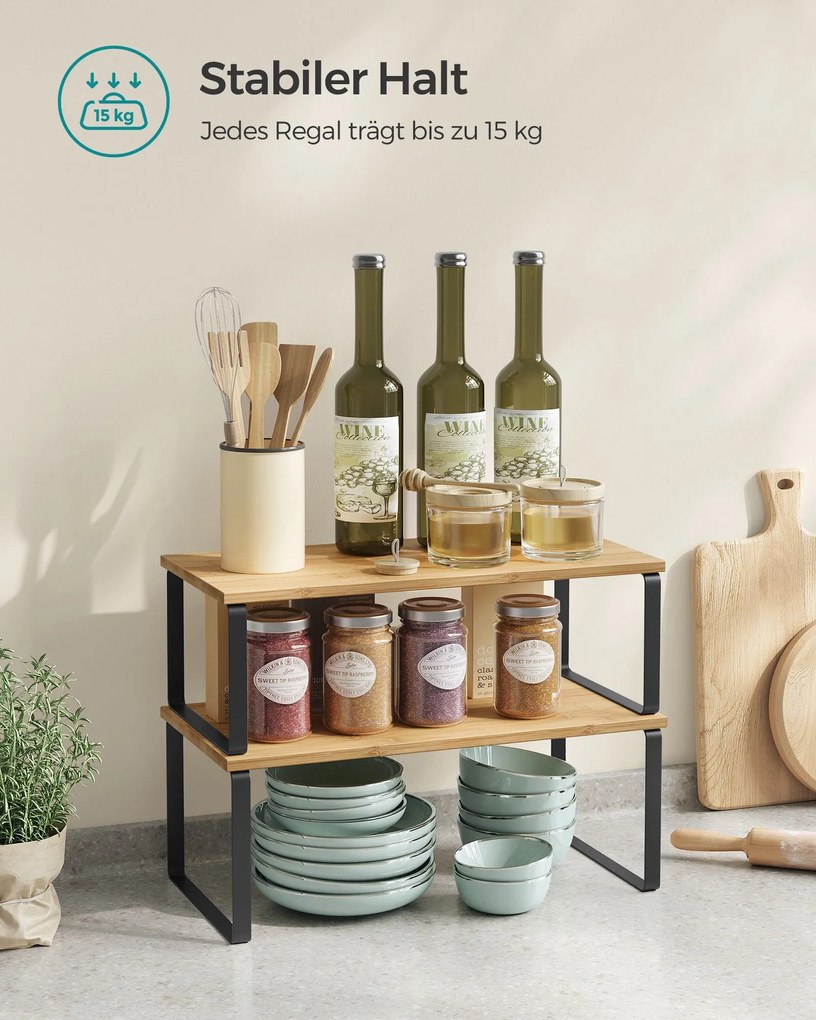 Conjunto de 4 prateleiras para cozinha empilháveis, Preto e bege natural