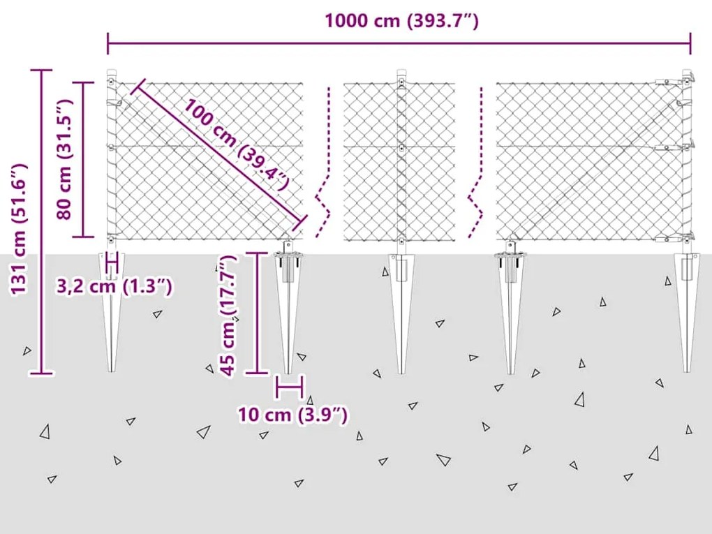 Conjunto de Postes de Cerca Prateado Largo Aço Galvanizado