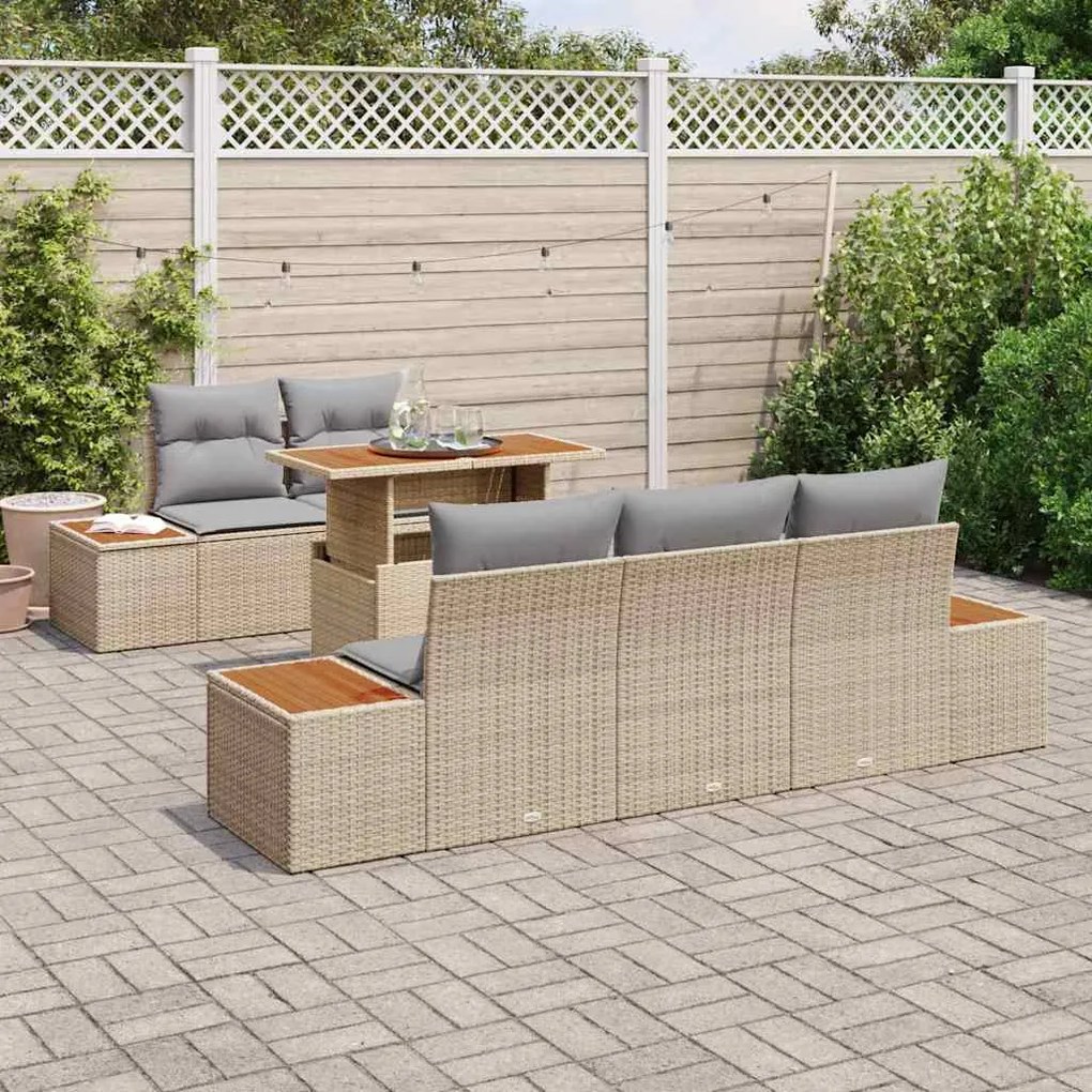 Conjunto de Jantar de Jardim com 6 Peças e Almofadas em Rattan Sintéti