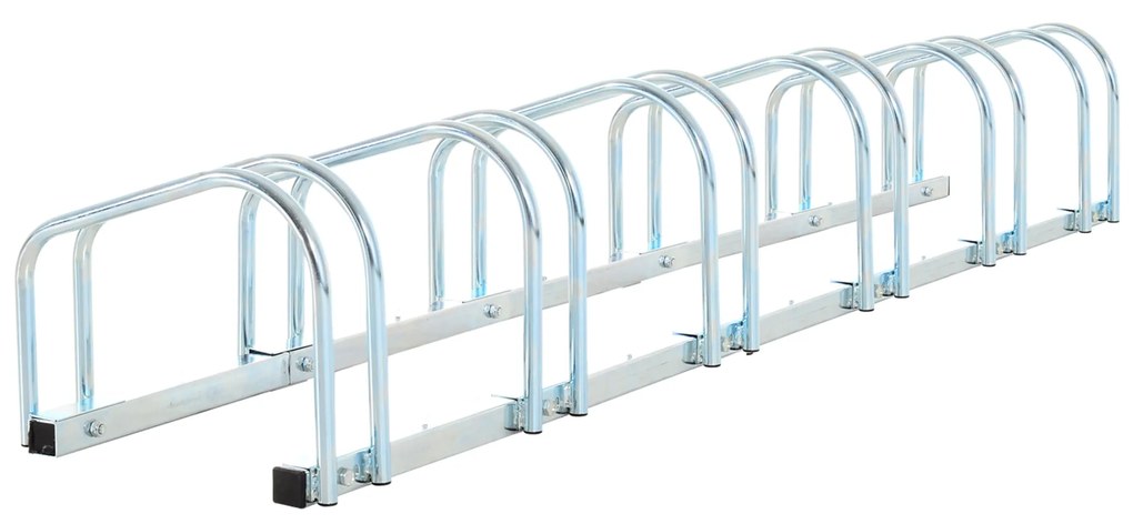 HOMCOM Estacionamento para 6 Bicicletas Suporte de Aço para Estacionar Bicicletas no Chão para Interior e Exterior 160x33x27cmPrata