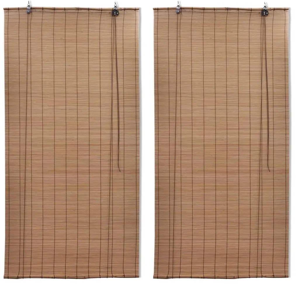 Estores de rolo em bambu 2 pcs 150 x 220 cm castanho
