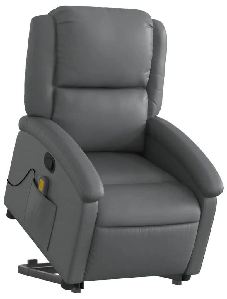 Poltrona massagens reclinável elevatória couro artif. cinzento