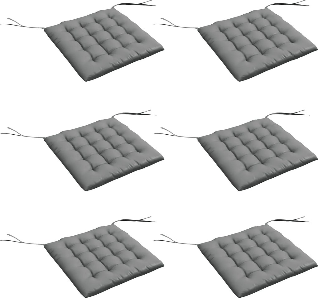 Outsunny Conjunto de 6 Almofadas para Cadeiras de Jantar 40x40 cm 6 Unidades Almofadas para Cadeiras de Jardim Acolchoadas com Fitas Cinzento | Aosom Portugal