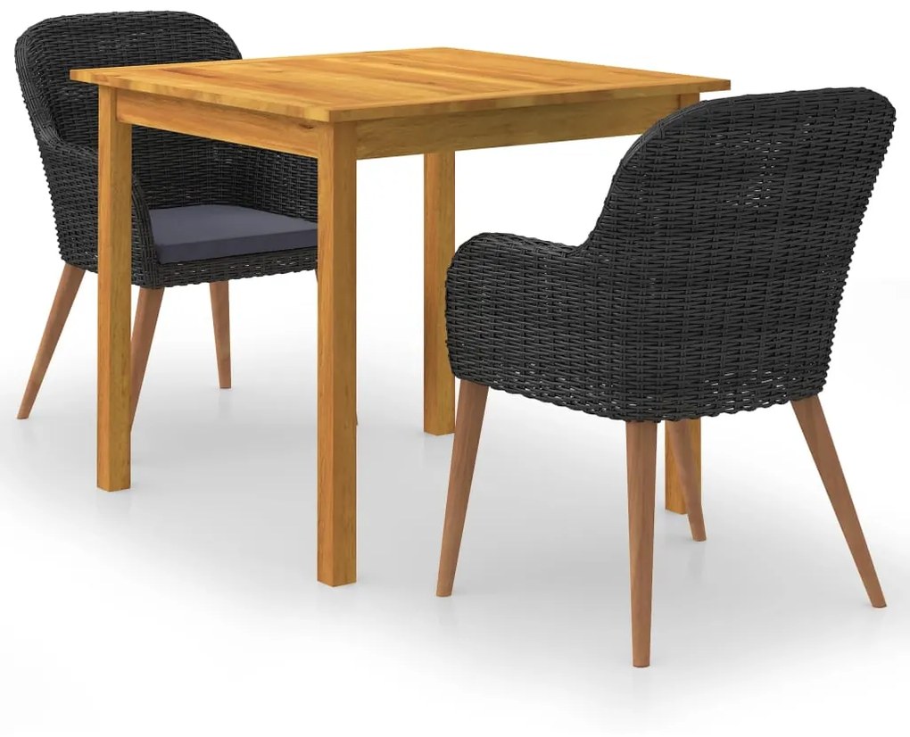vidaXL 3 pcs conjunto de jantar para jardim preto