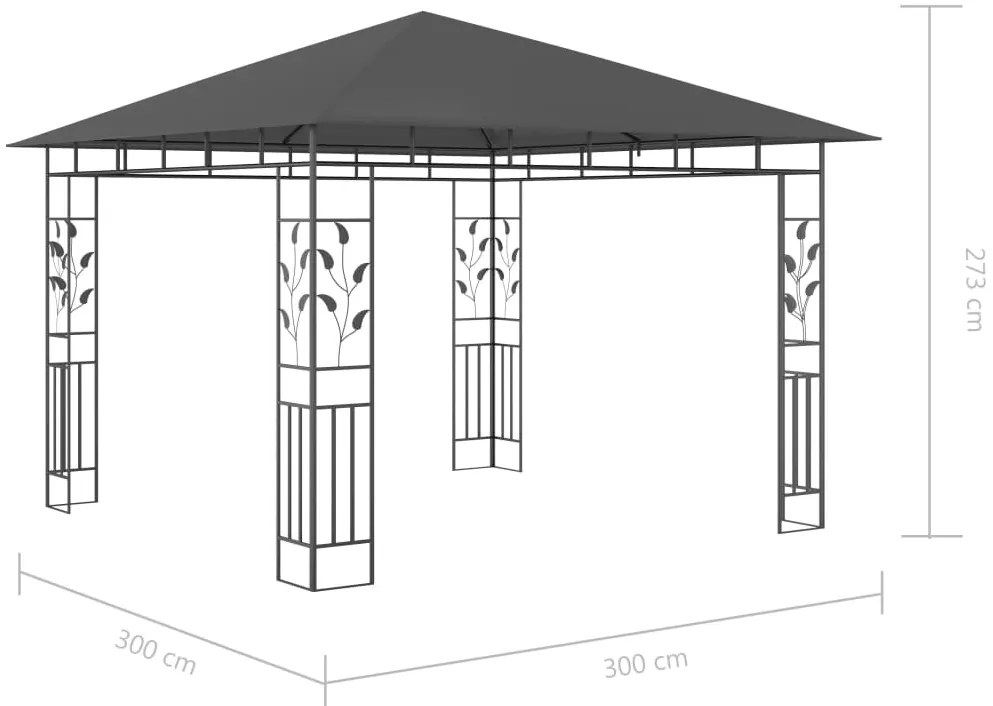 Gazebo c/ mosquiteiro e cordões luzes LED 3x3x2,73m antracite