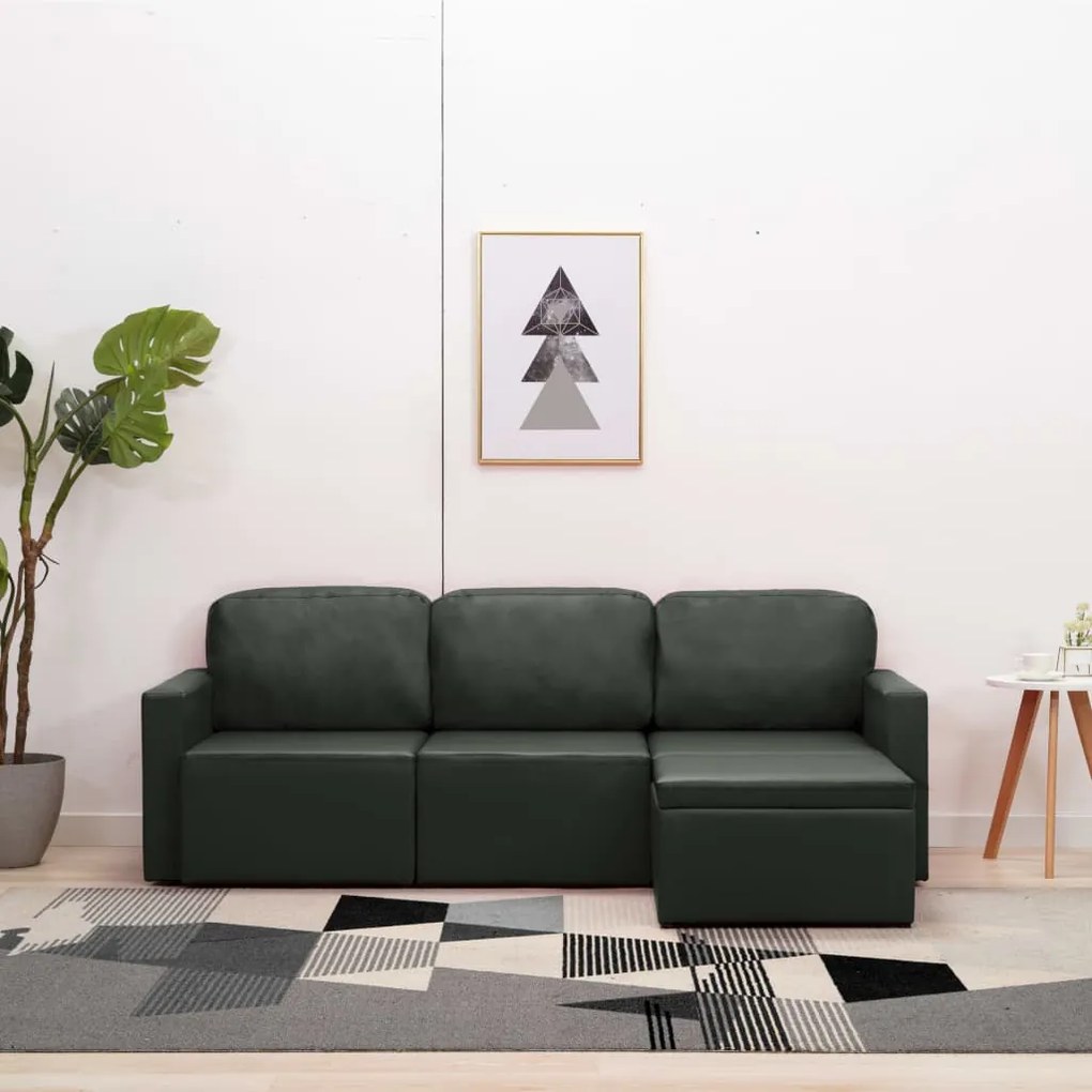 vidaXL Sofá-cama modular de 3 lugares couro artificial cinzento