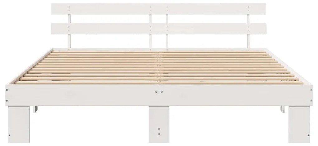 Estrado de Cama com Cabeceira Branca 200x200 cm Madeira Sólida Pinho