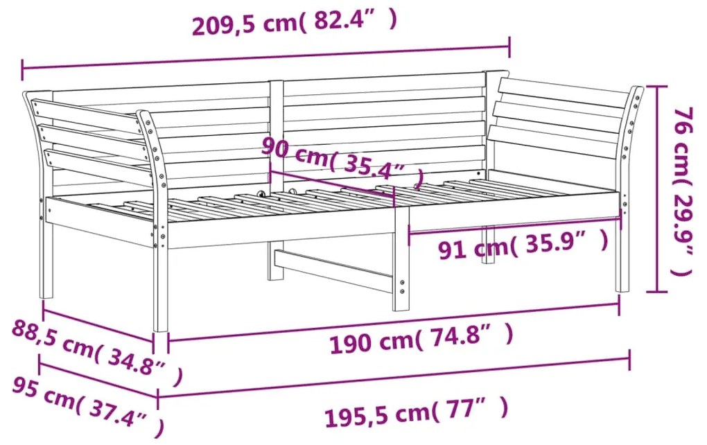 Sofá-cama sem colchão 90x190 cm madeira de pinho maciça branco