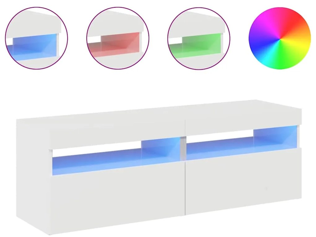 Móveis de TV com luzes LED 2 pcs 60x35x40 cm branco brilhante