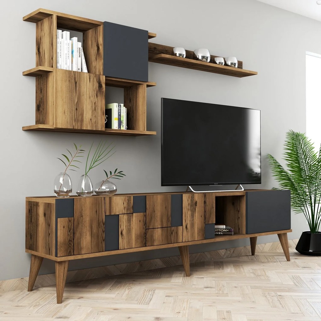 Móvel de TV Madrid – Nogueira e Antracite – 180x48,6x33,8 cm