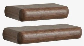 Conjunto De 2 Prateleiras De Parede Em Madeira Carmen Castanho-acácia Escuro & ↔︎ 60 Cm - ↔︎ 90 Cm - Sklum