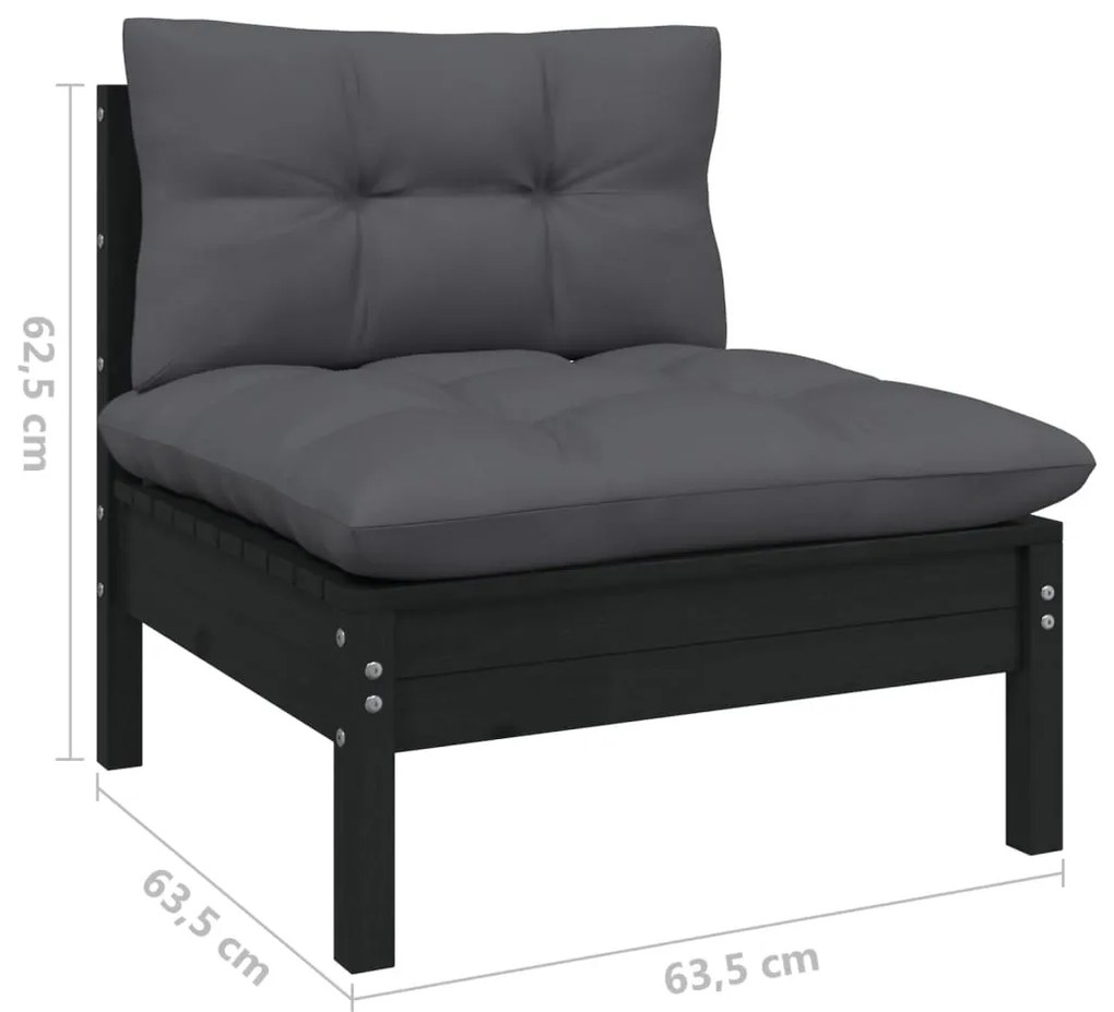 5 pcs conjunto lounge de jardim c/ almofadões pinho preto