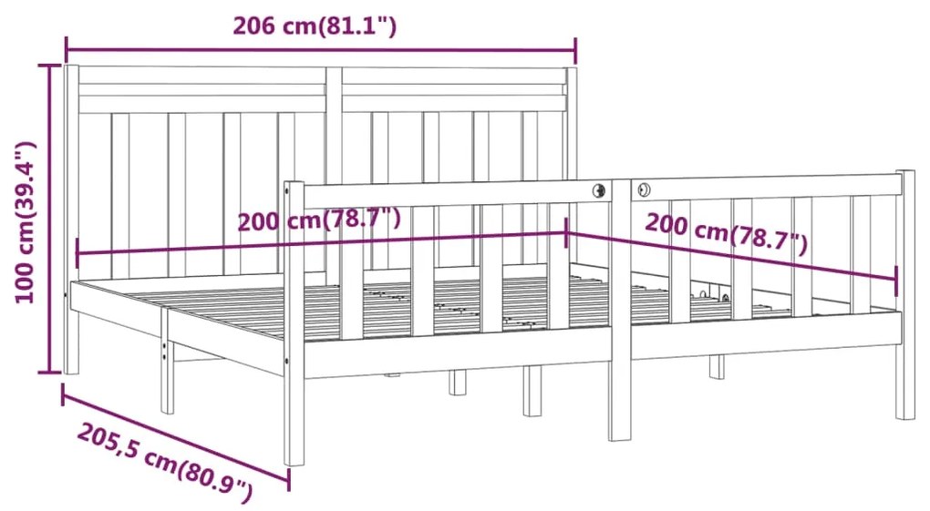 Estrutura de cama 200x200 cm pinho maciço castanho mel