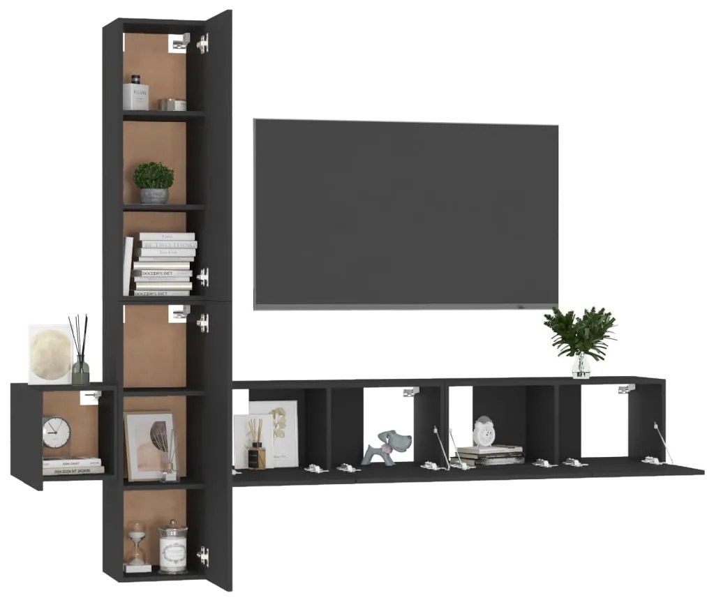 5 pcs conjunto de móveis de TV derivados de madeira preto