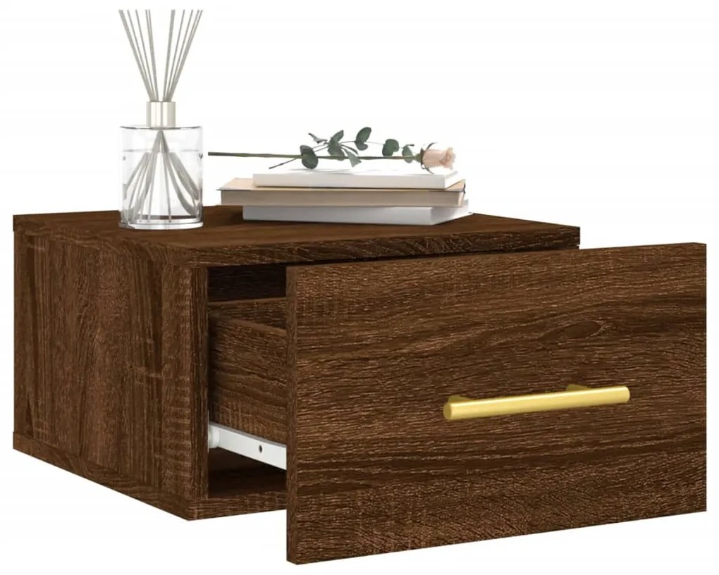 Mesa de cabeceira de parede 35x35x20 cm cor carvalho castanho