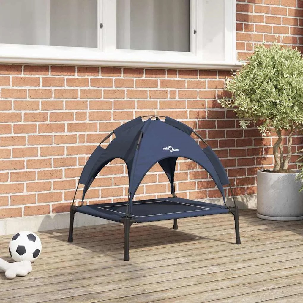 vidaXL Cama Elevada para Cães com Telhado Removível Azul-marinho Aço