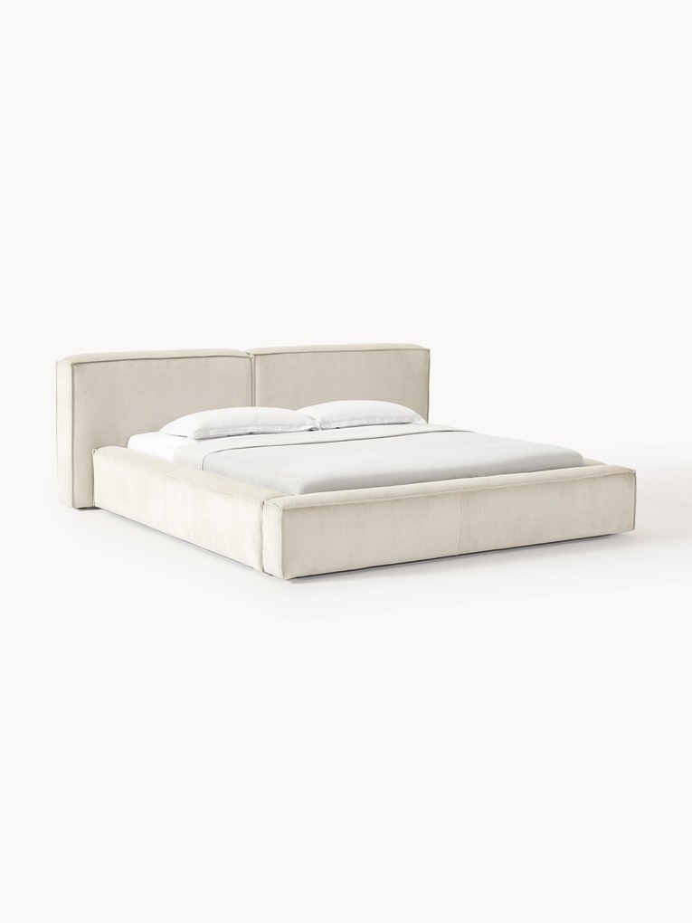 Cama estofada em bombazina com arrumação Lennon