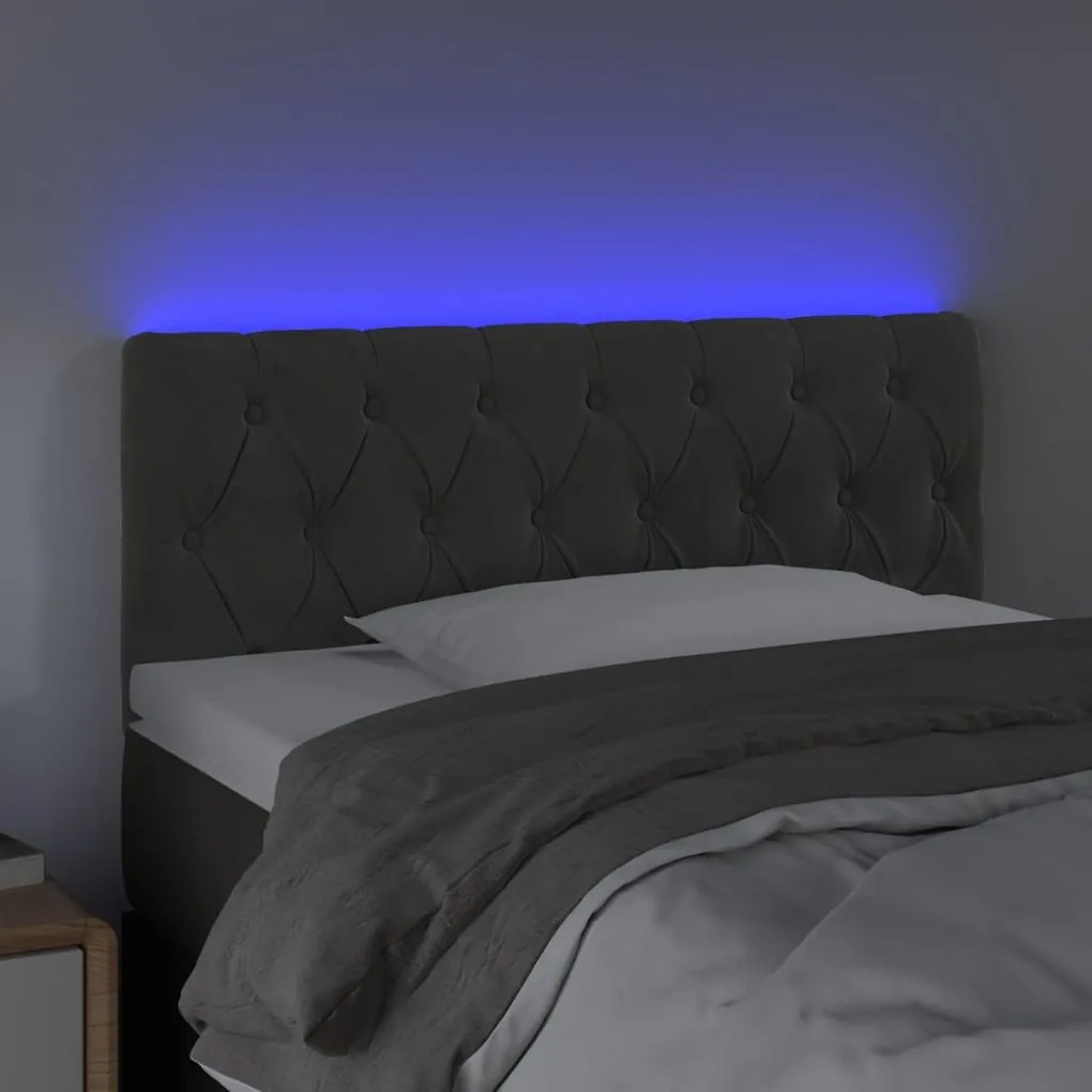 Cabeceira de cama c/ luzes LED veludo 90x7x78/88cm cinza-escuro