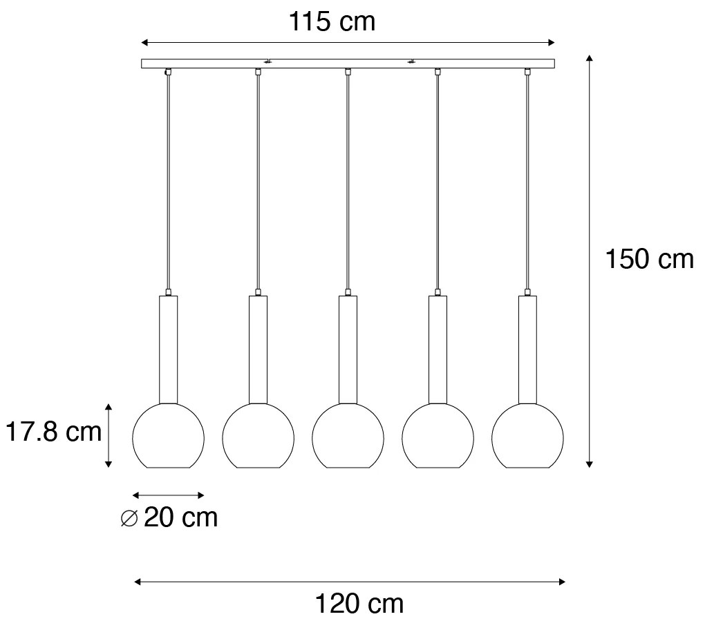 Candeeiro suspenso moderno preto com vidro fumado 5-luzes - Clayton Moderno