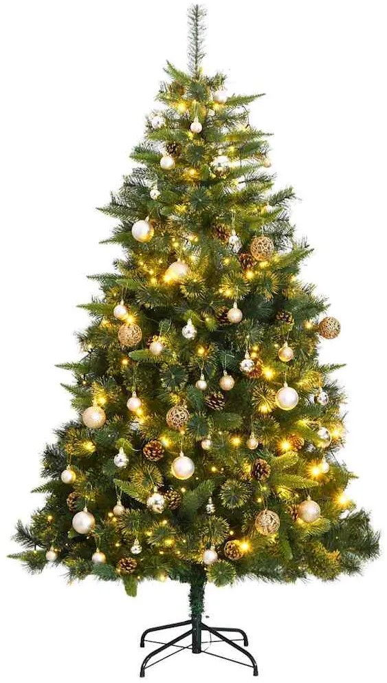 vidaXL Árvore Natal artificial articulada c/ 300 luzes LED+bolas 210cm
