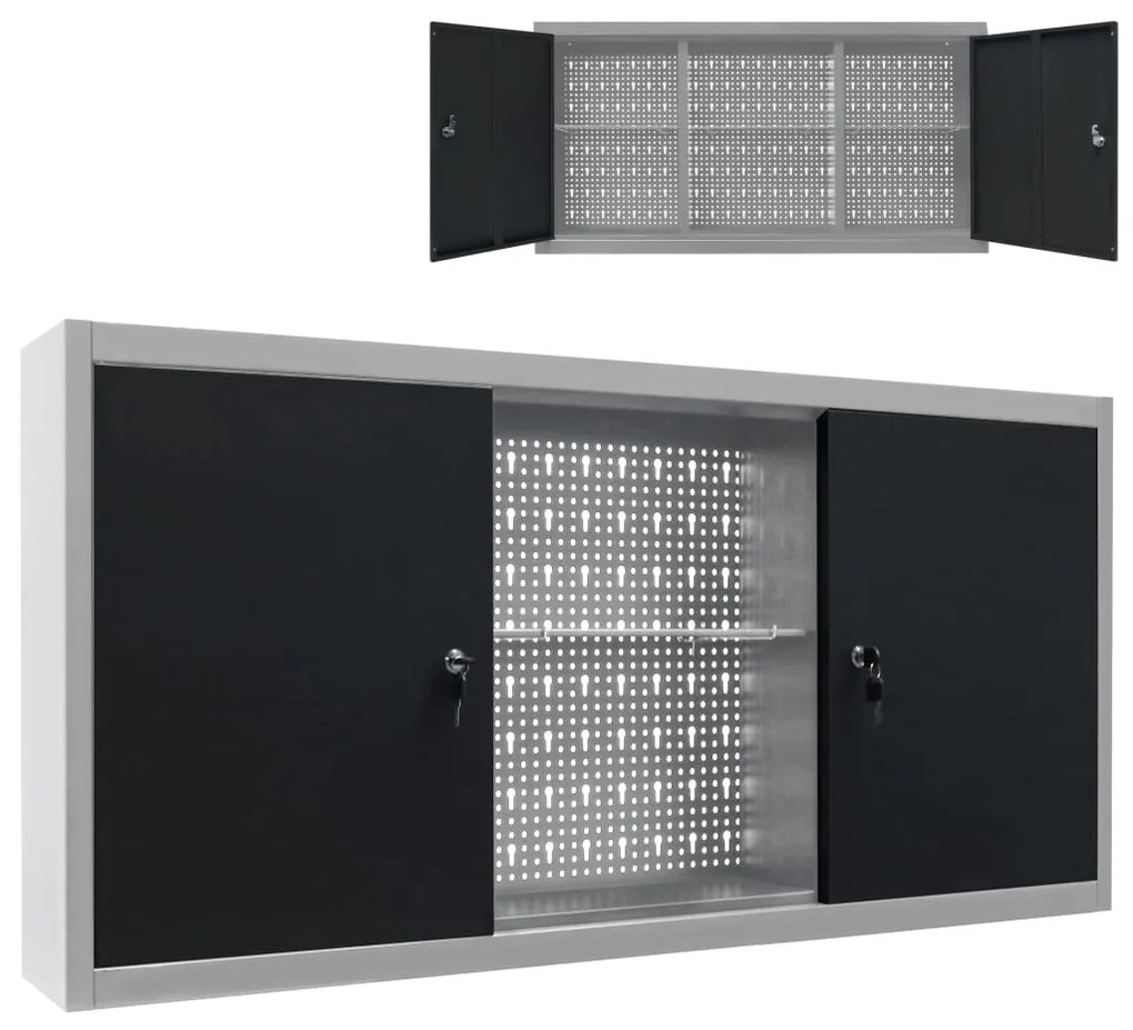 145366 vidaXL Armário ferramentas parede industrial metal cinzento e preto