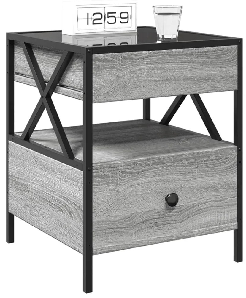 Mesa de cabeceira c/ LED Infinity 40x40x51 cm cinzento sonoma