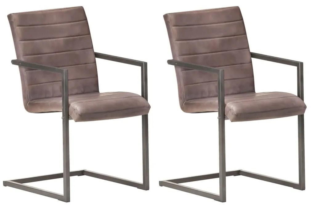Cadeiras de jantar cantilever 2 pcs couro genuíno castanho