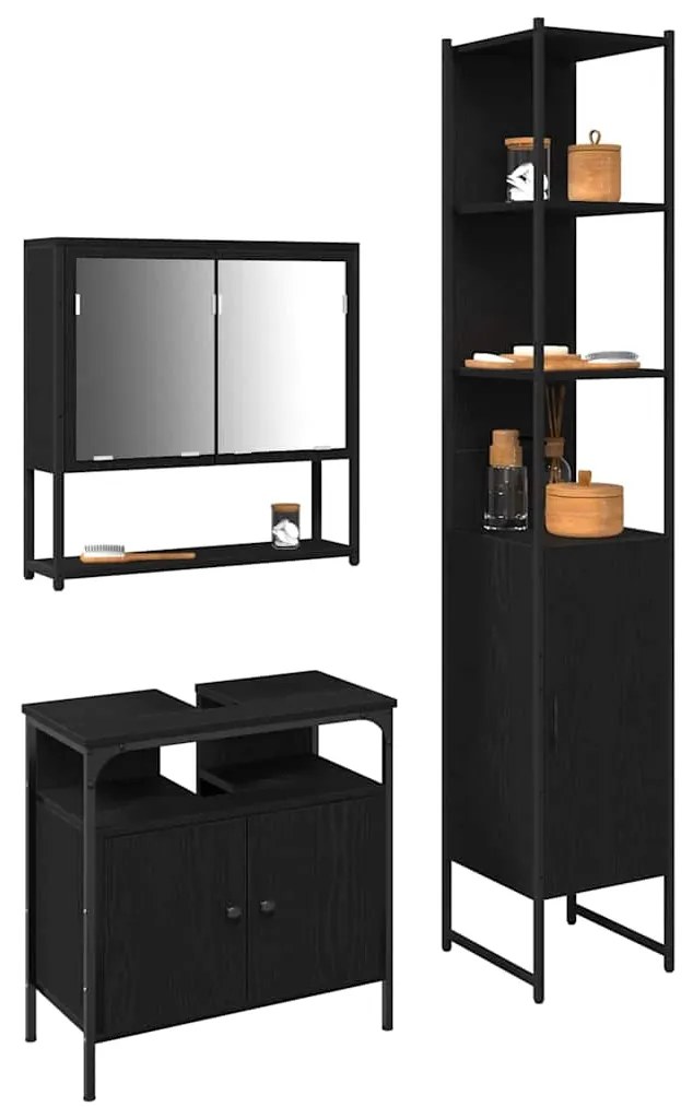 Conjunto de Móveis para Banheiro em Preto Carvalho