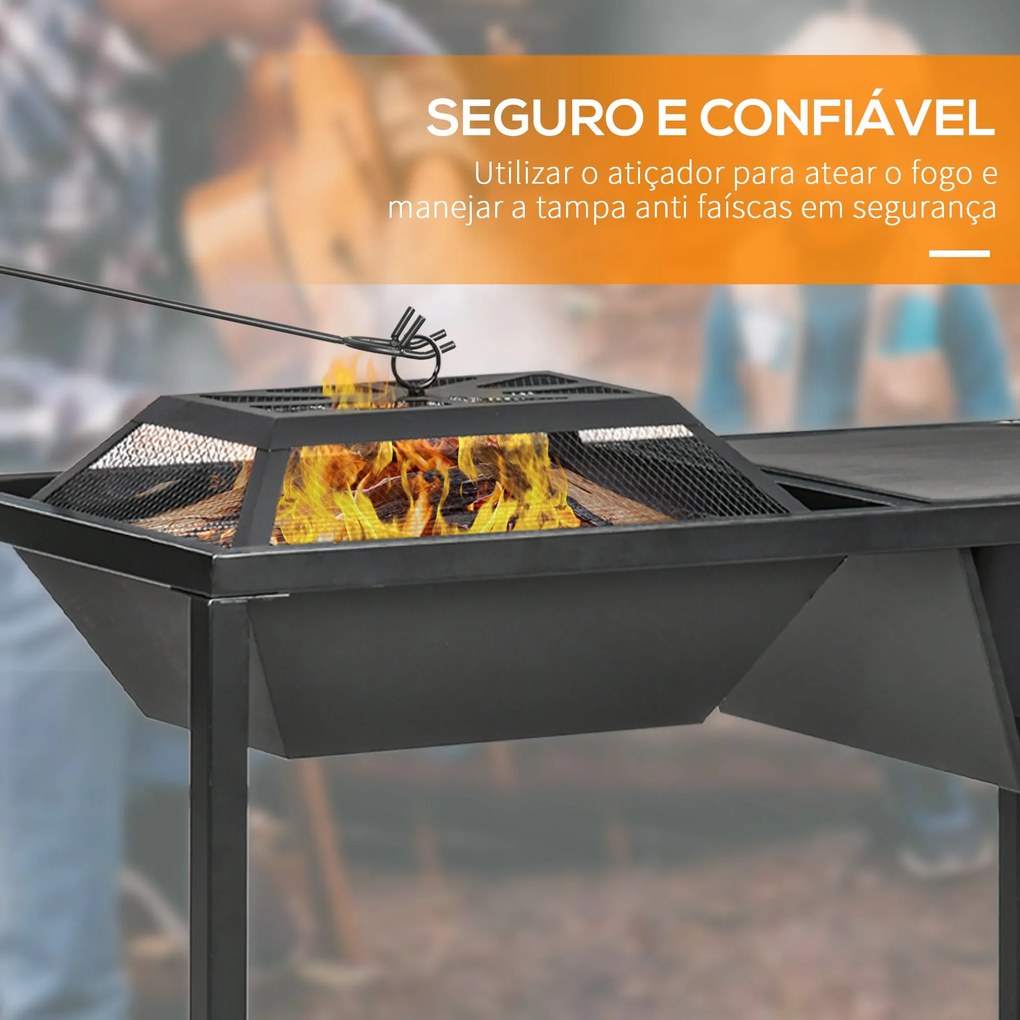 Outsunny Braseiro 4 em 1 de Aço Galvanizado para Jardim Barbecue a Len