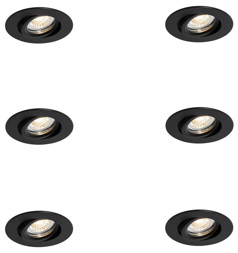 Conjunto de 6 focos embutidos pretos inclináveis 6,5cm incluindo LED IP54 Ultra Slim - Pupil