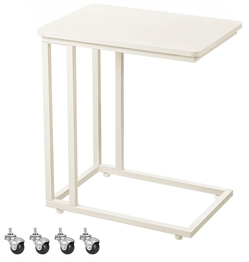 Mesa de apoio com Rodas em forma de C 35 x 50 x 60 cm branco creme