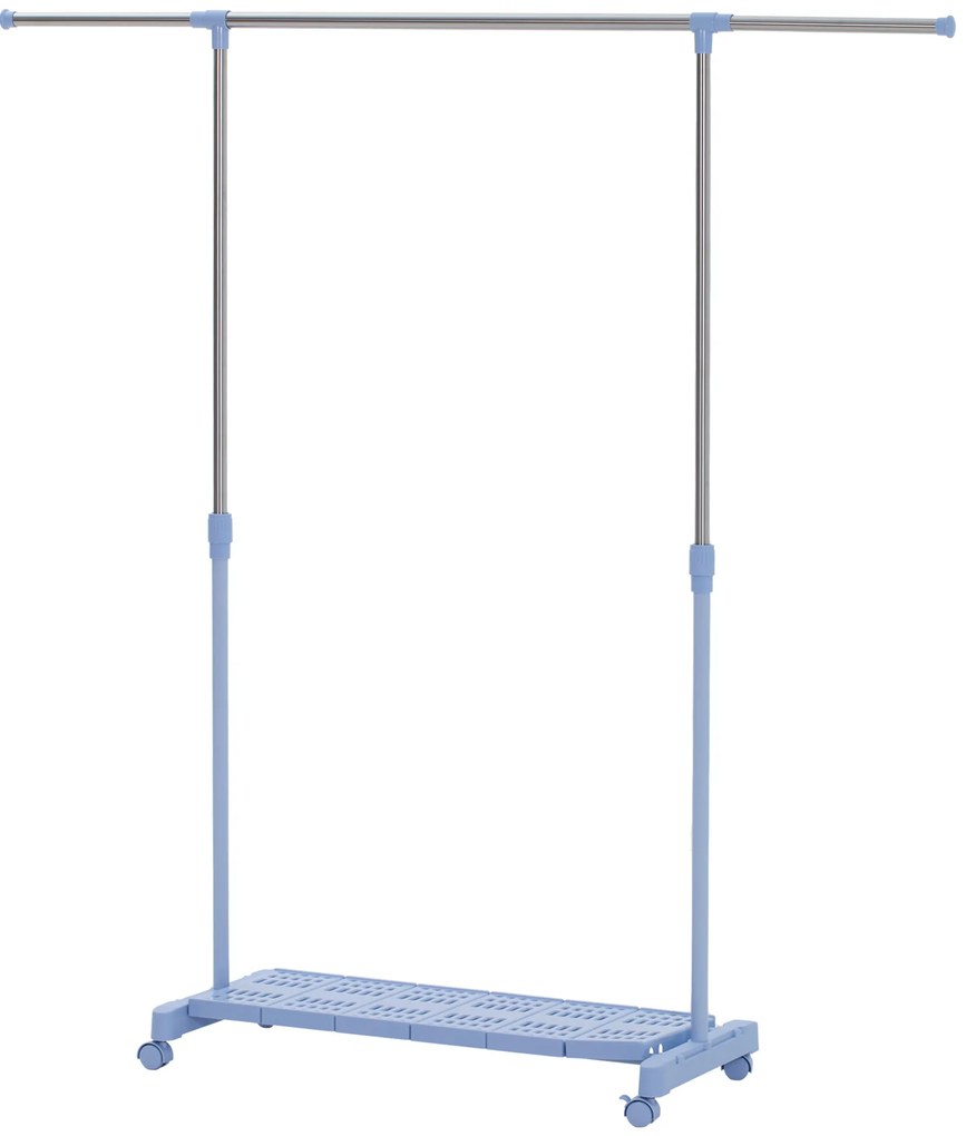 Guarda Roupa com Rodas com Barra de Aço Inoxidável e Prateleira para Sapatos Altura Ajustável 94-159x42x93-168 cm Azul