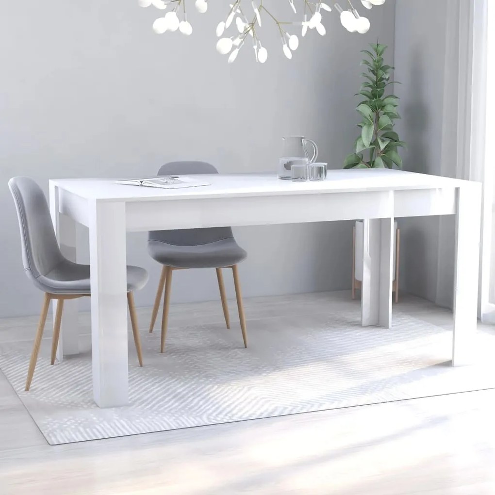 vidaXL Mesa de jantar 160x80x76 cm contraplacado branco brilhante