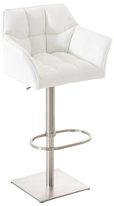 Banco de bar Damaso em couro sintético e estrutura prateada 64 x 88-113 x 45 cm Branco