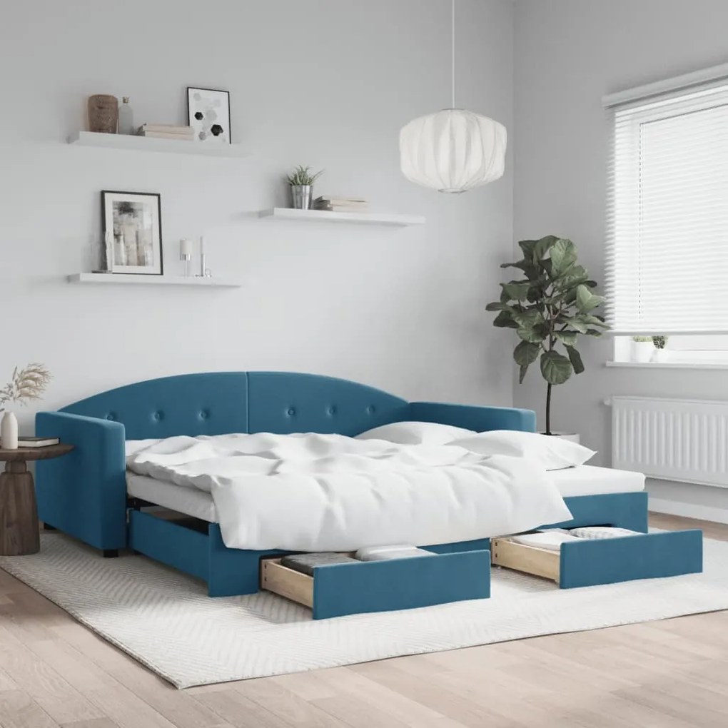 vidaXL Sofá-cama com gavetão e gavetas 100x200 cm veludo azul