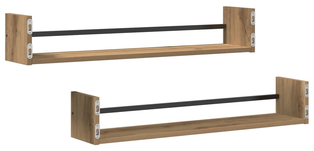 Prateleiras de Parede 2 pcs Carvalho Artesanal 80x16x14 cm Madeira Eng