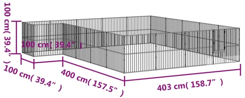 Parque para cães com 20 painéis aço galvanizado preto
