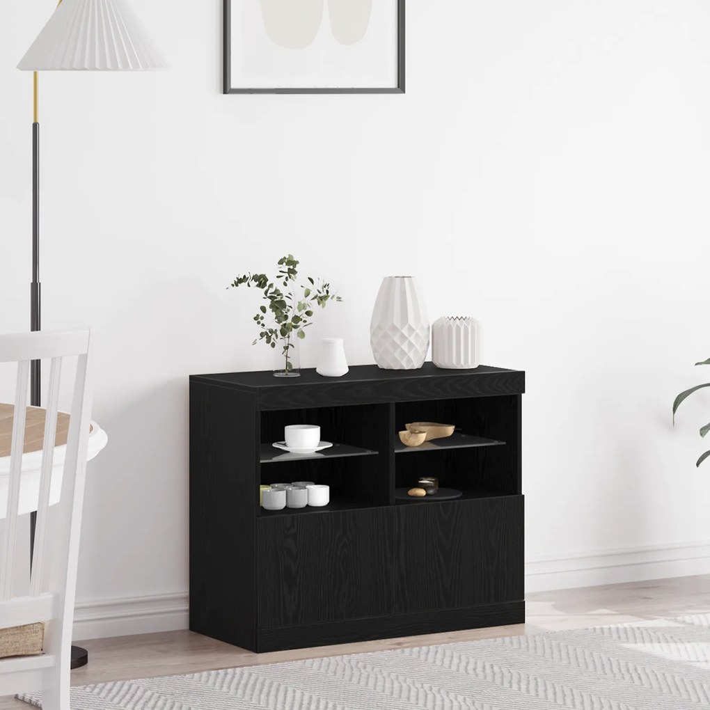 vidaXL Aparador com Luzes LED Carvalho Preto 81x37x67 cm